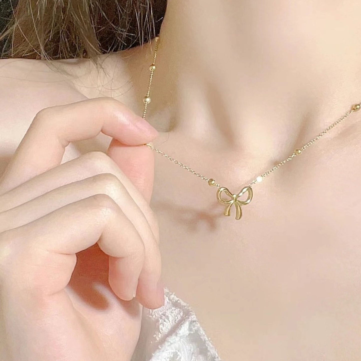 MONOZO Bow Pendant necklace chain for women girls Love anti tarnish stainless steel 18k gold plated