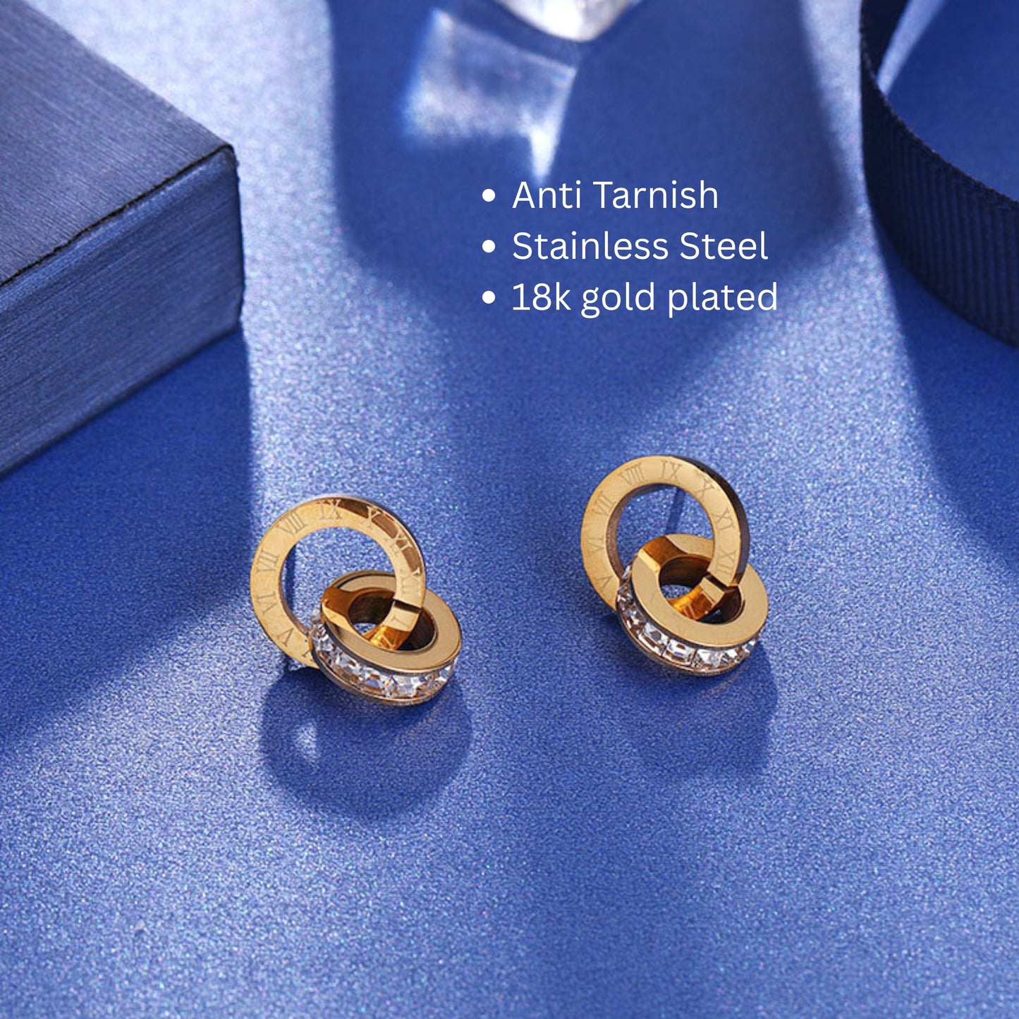 MONOZO Elegant Stainless Steel Women's Earrings—Latest Fashion 18k Gold Plated Anti Tarnish Stud Earring for Girl