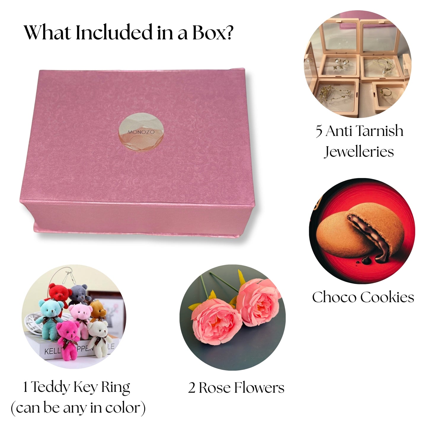 Rakshabandhan Gift Hamper for Sister(5 Jewellery Sets, 1 Teddy Key Ring, Choco Cookies, 2 Roses)