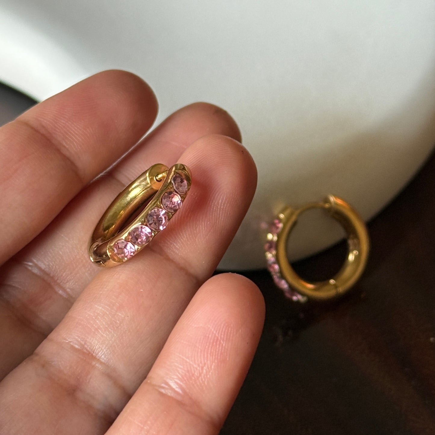 Pink Diamond Hoop Earring