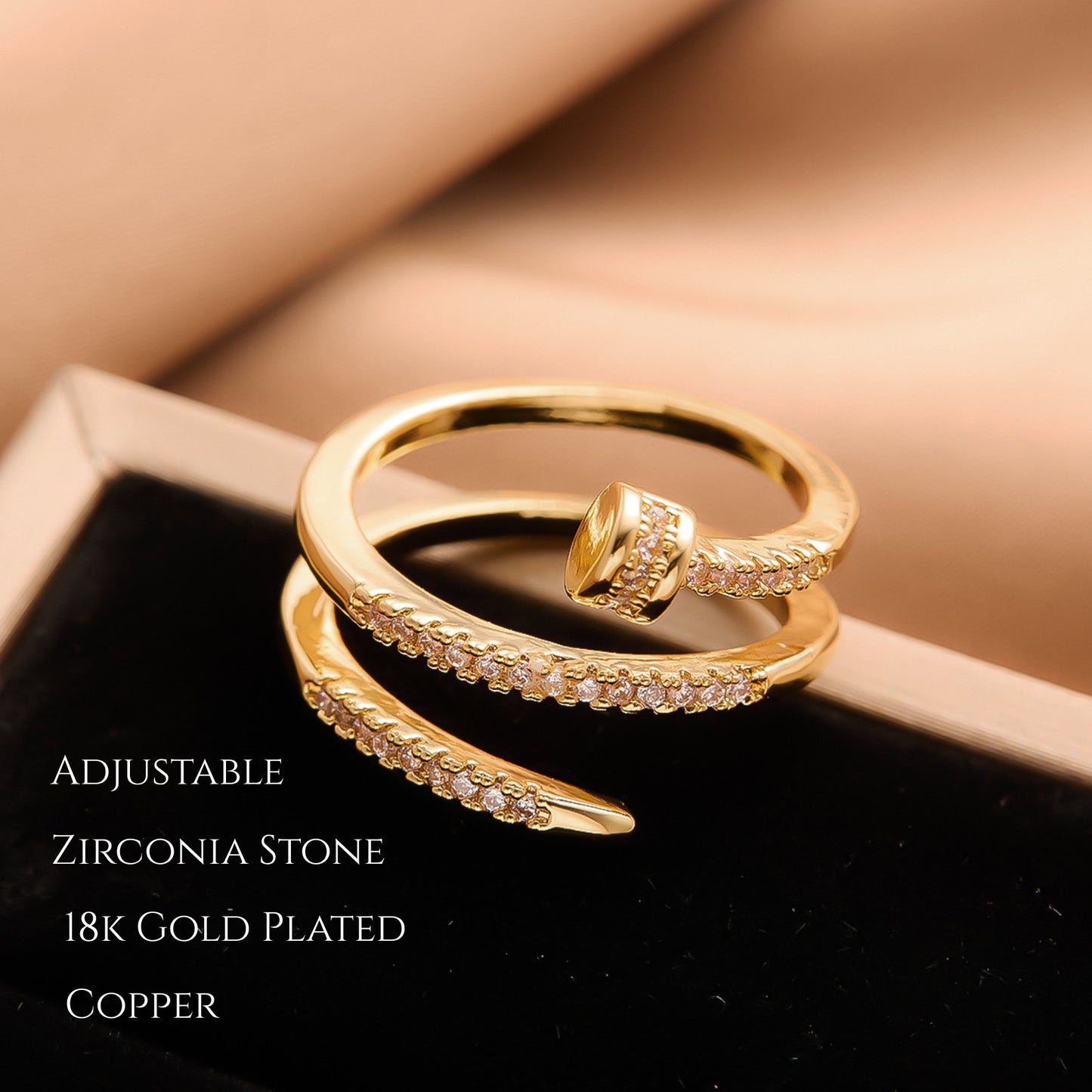 MONOZO 18k Gold plated Ring for Women | Cubic Zirconia Copper Adjustable Finger Ring for Girls | High Quality | Girl Fashion Jewellery