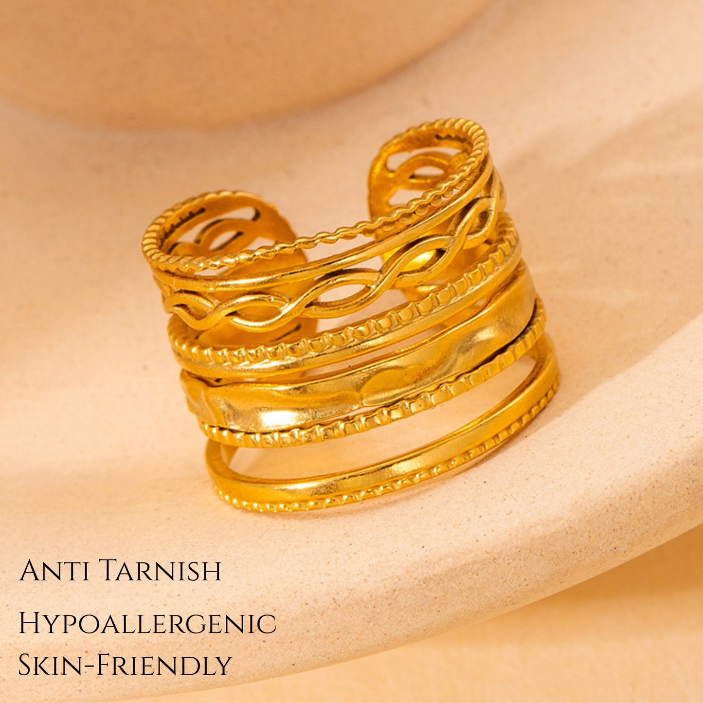 MONOZO 18k Gold plated Ring for Women | Anti Tarnish Stainless Steel Adjustable Finger Ring for Girls | High Quality non faded Ring | Girl Fashion Jewellery