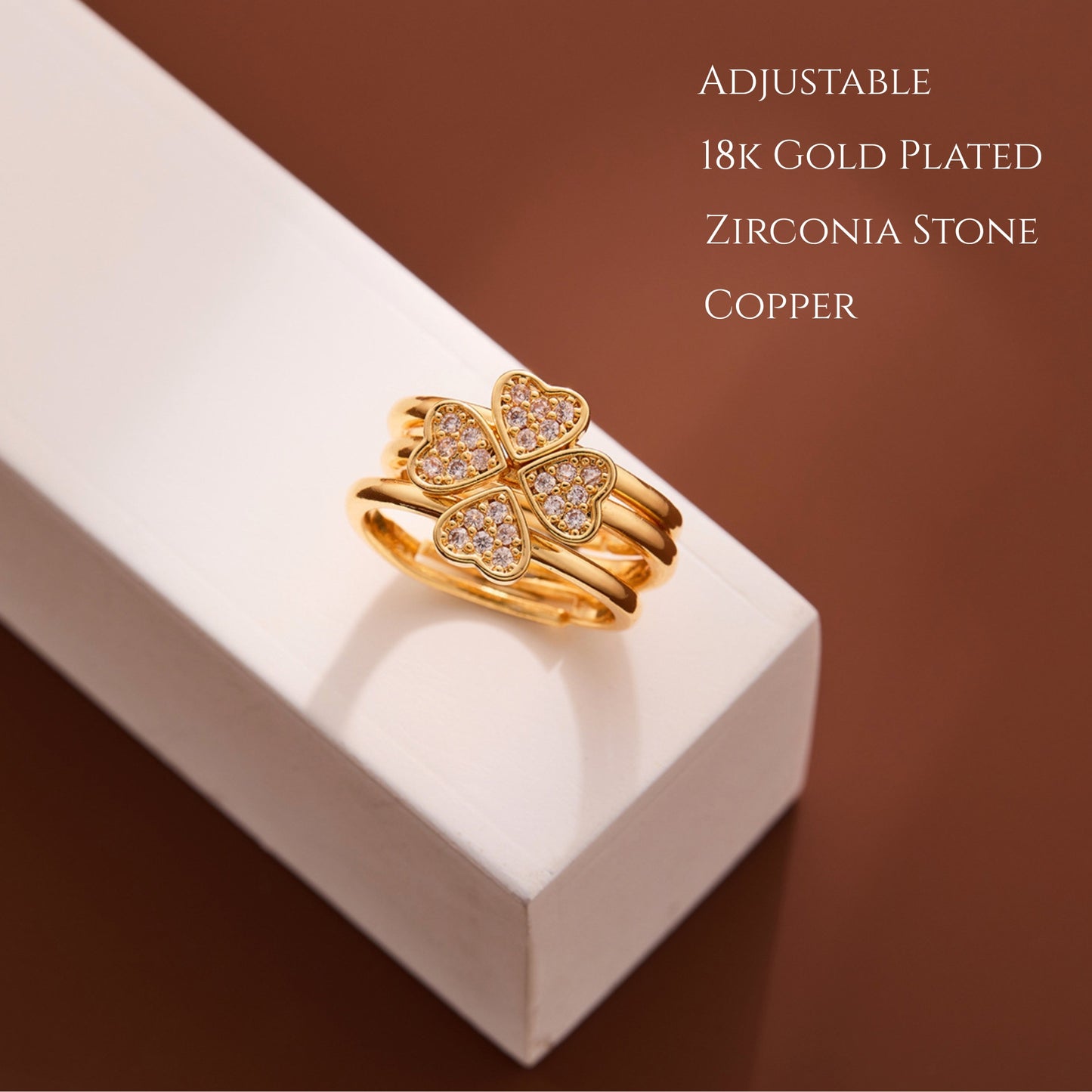 18k Gold plated Ring for WomeCubic Zirconia Copper Adjustable Finger Ring for Girls | High Quality non faded Ring | Girl Fashion Jewellery