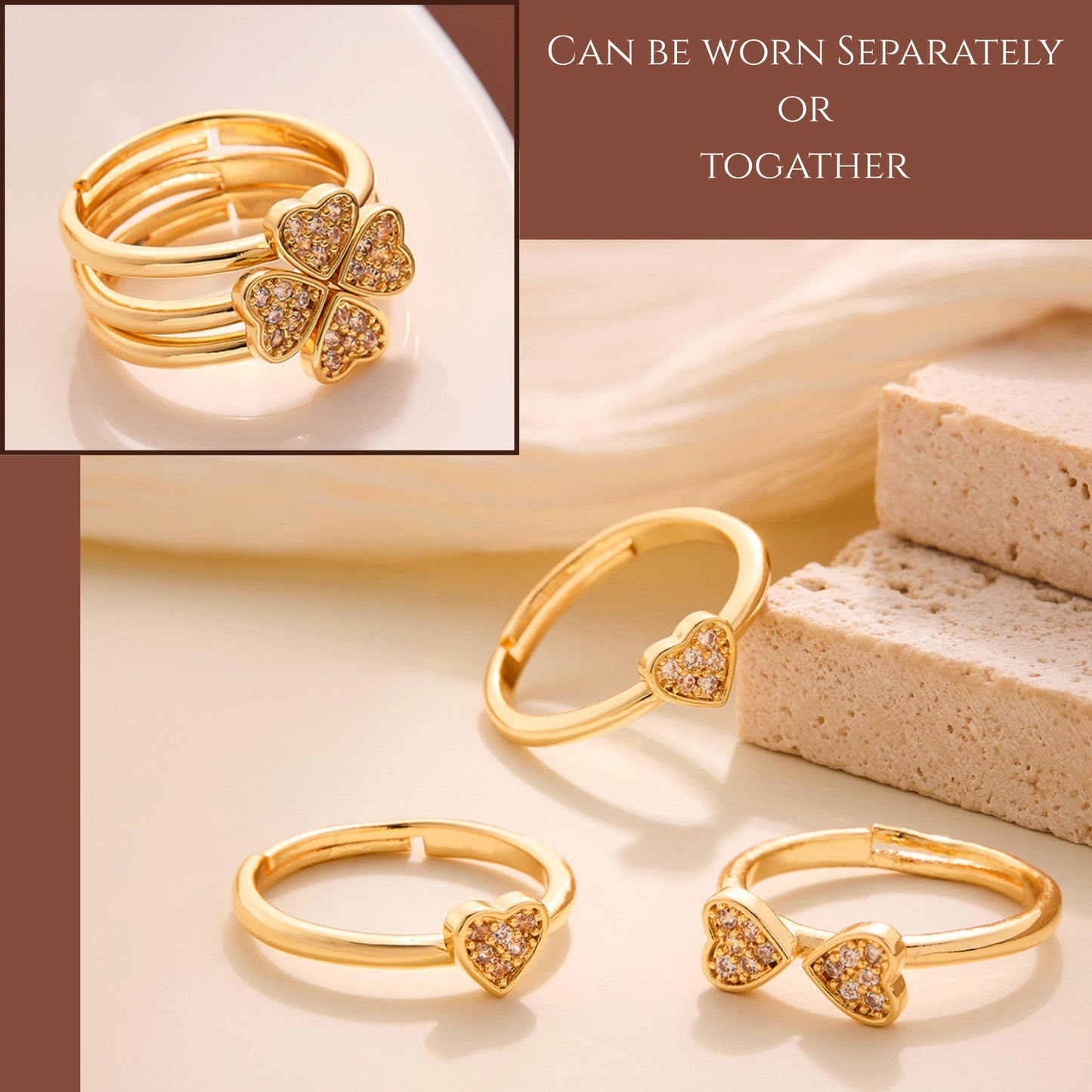 18k Gold plated Ring for WomeCubic Zirconia Copper Adjustable Finger Ring for Girls | High Quality non faded Ring | Girl Fashion Jewellery