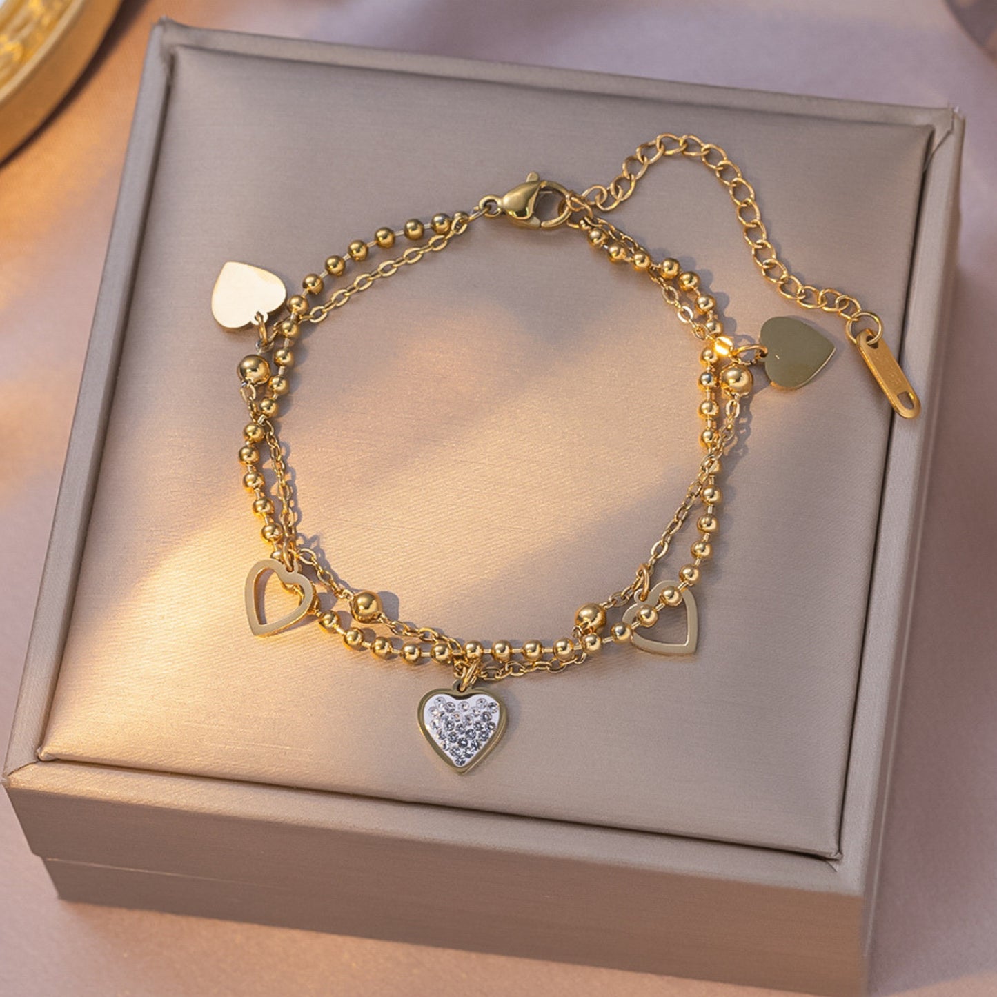 MONOZO Anti Tarnish Bracelet for Women Stylish | Stainless Steel Bracelet for Woman | Heart Chain Bracelet Girl Accessories | 18k Gold plated bracelet
