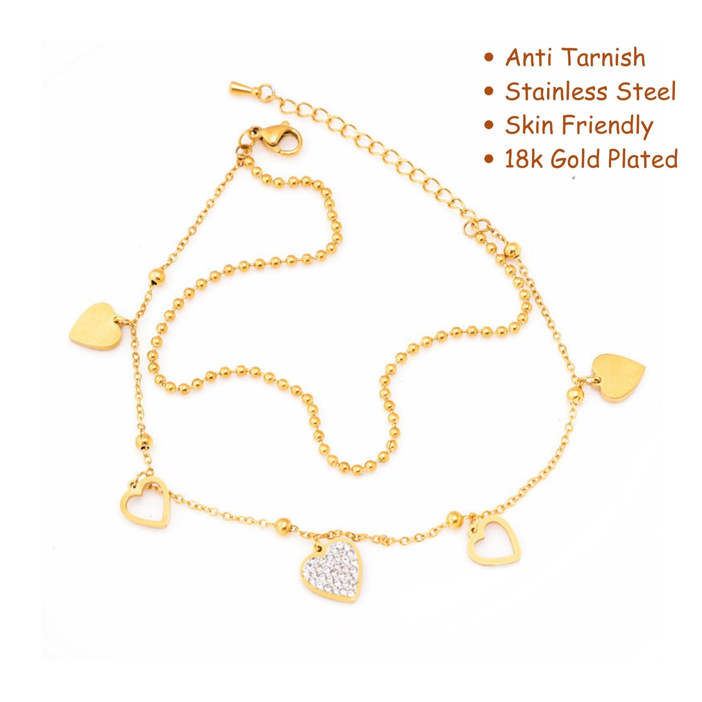 MONOZO Anti Tarnish Bracelet for Women Stylish | Stainless Steel Bracelet for Woman | Heart Chain Bracelet Girl Accessories | 18k Gold plated bracelet