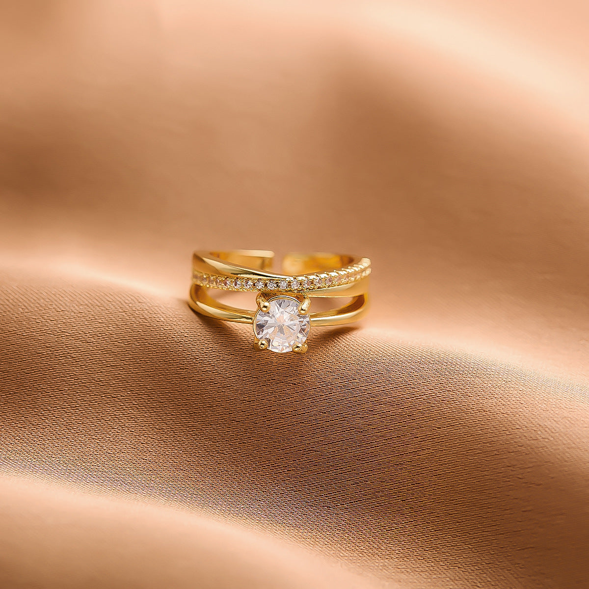 MONOZO 18k Gold plated Ring for Women | Cubic Zirconia Copper Adjustable Finger Ring for Girls | High Quality Ring | Girl Fashion Jewellery