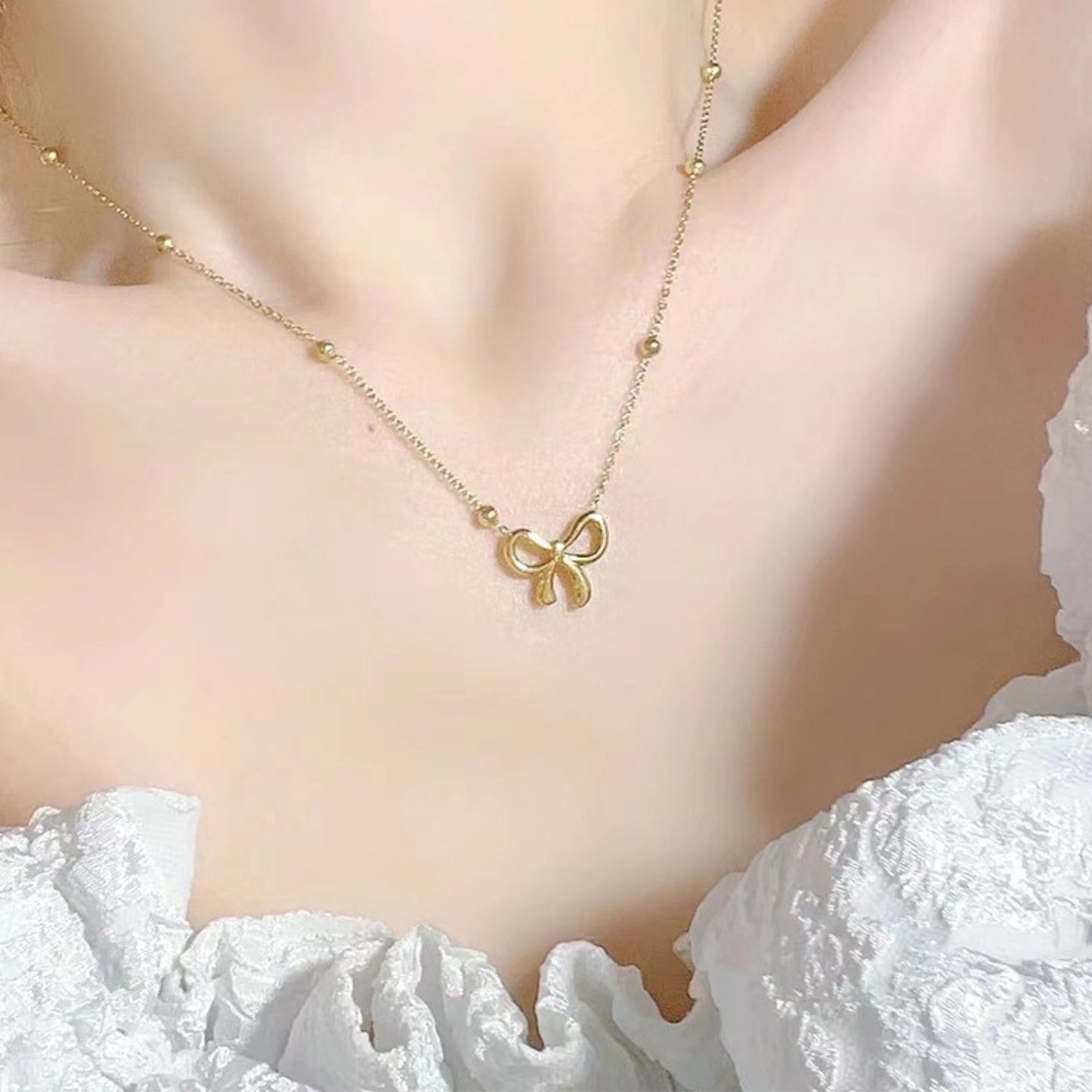 MONOZO Bow Pendant necklace chain for women girls Love anti tarnish stainless steel 18k gold plated