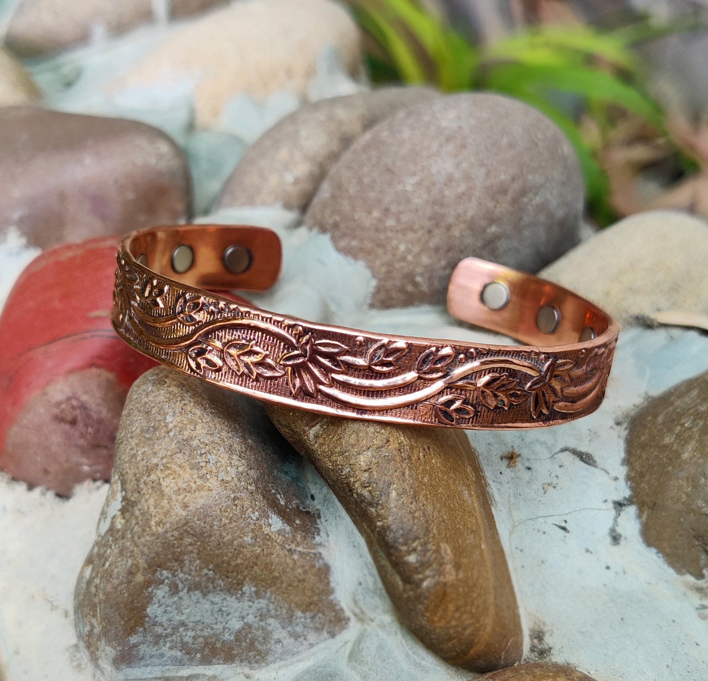 6 Magnets Engraved Design Copper Bracelet|Copper Cuff Bracelet|Copper Bracelet for Men and Women
