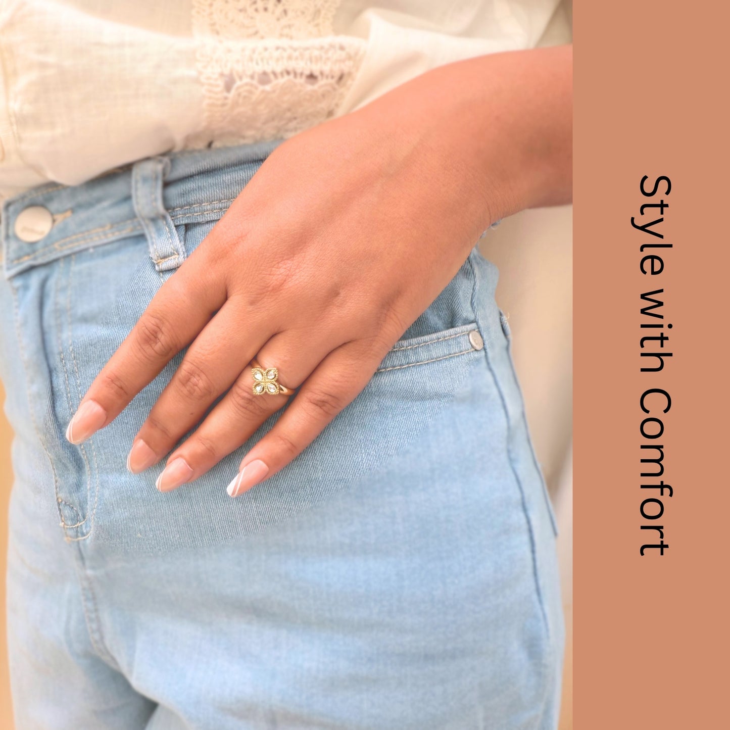 MONOZO 18k Gold plated Ring for Women | Anti Tarnish Stainless Steel Adjustable Finger Ring for Girls | Zirconia Stone Ring | Girl Fashion Jewellery