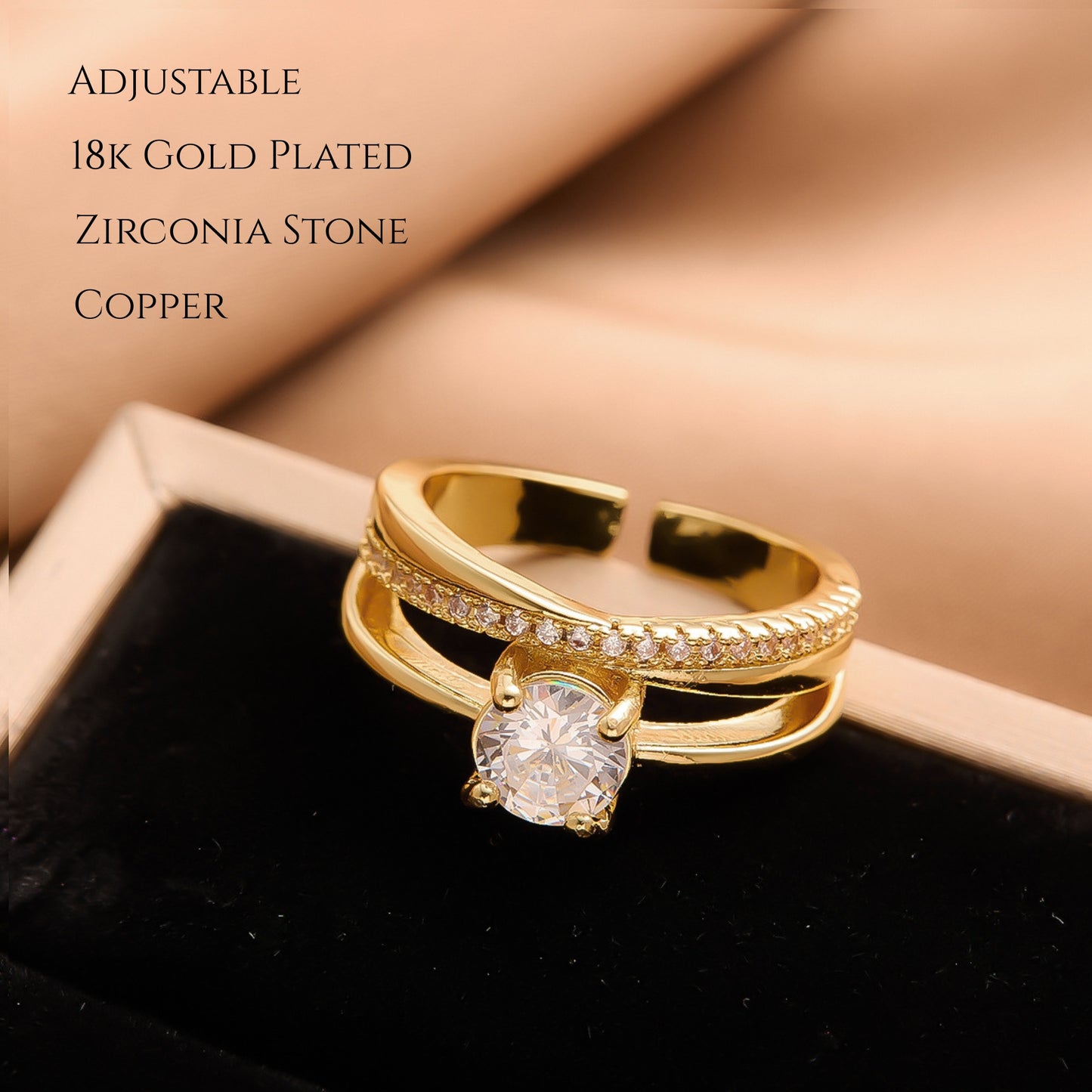 MONOZO 18k Gold plated Ring for Women | Cubic Zirconia Copper Adjustable Finger Ring for Girls | High Quality Ring | Girl Fashion Jewellery