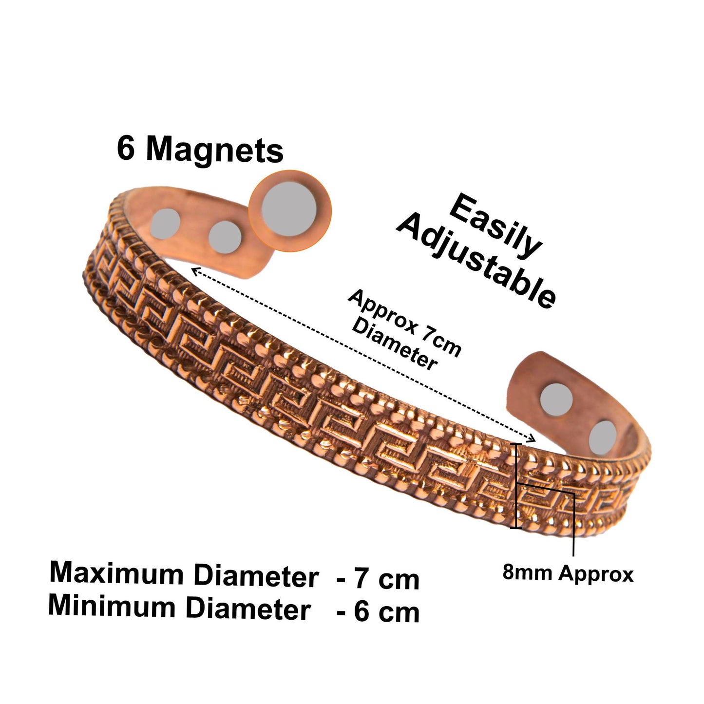 Copper Bracelet Women|Magnetic Copper Bracelet|Copper Cuff Bracelet|Copper Bracelet for Men and Women| 6 Magnet Pattern Design