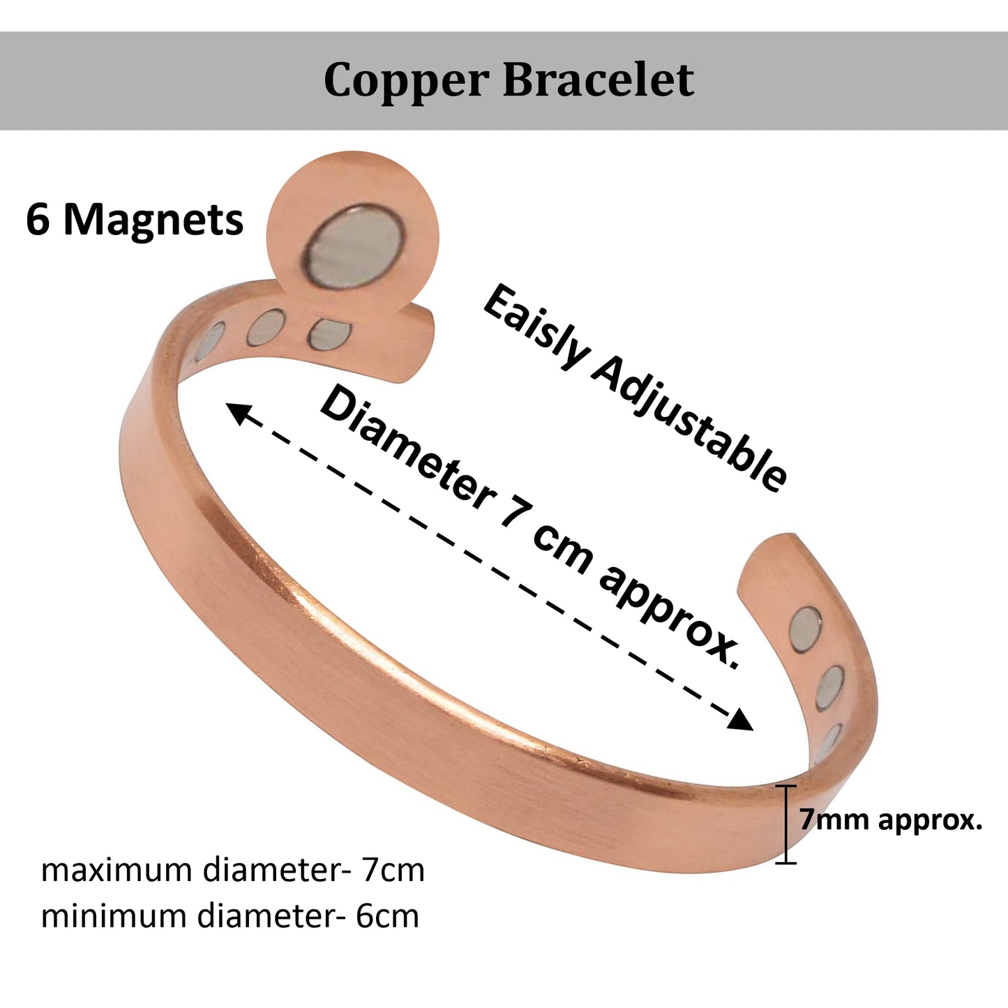 Magnetic Copper Bracelet|Copper Cuff Bracelet|Copper Bracelet for Men and Women| 6 Magnets