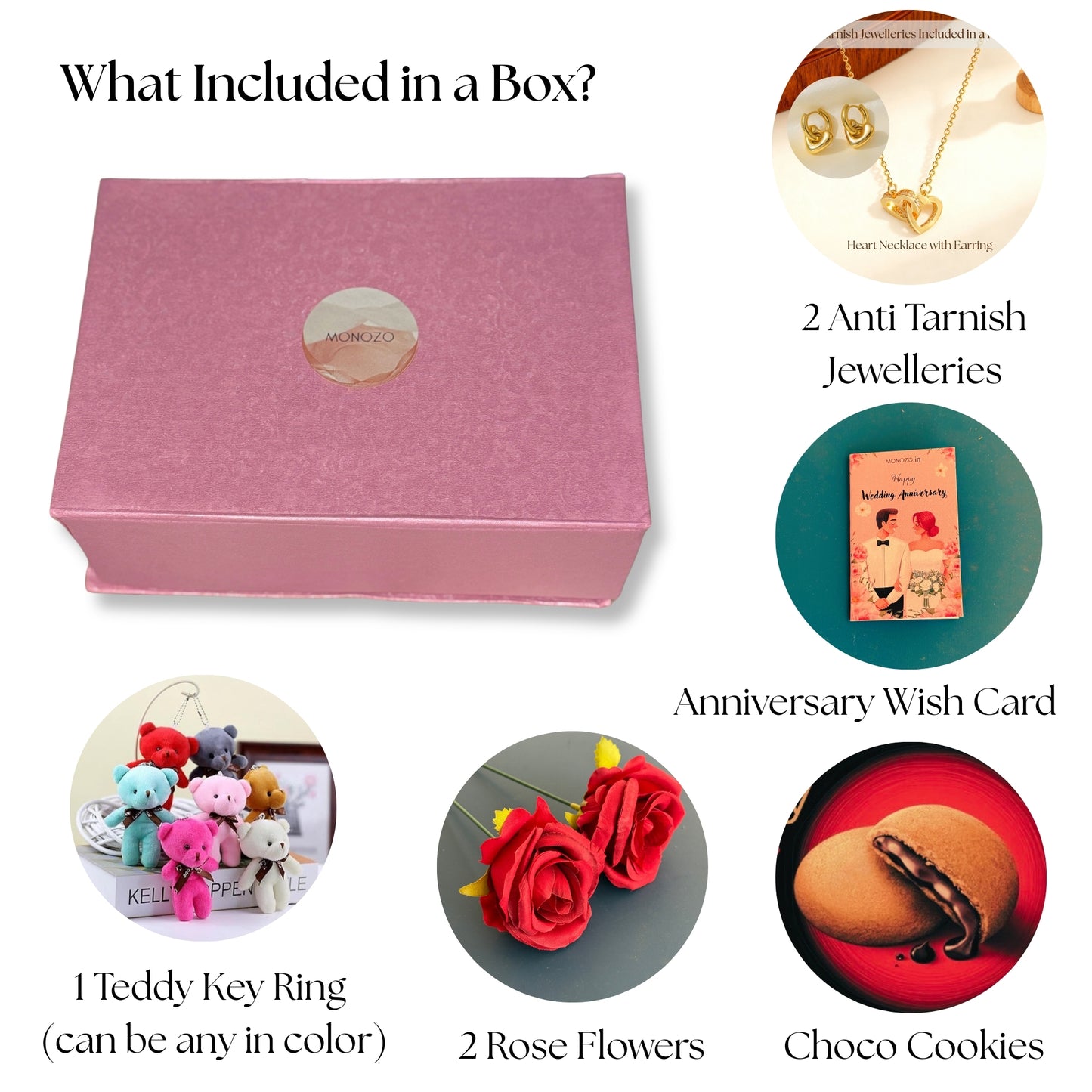 Anniversary Gift Hamper (2 Jewellery Sets, 1 Teddy Key Ring, Choco Cookies, 2 Roses, Anniversary Wish Card)
