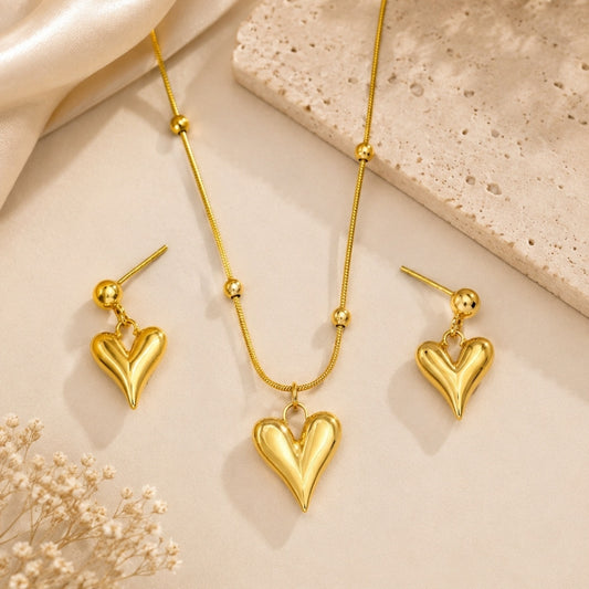 Heart Necklace with Earring Jewellery Set