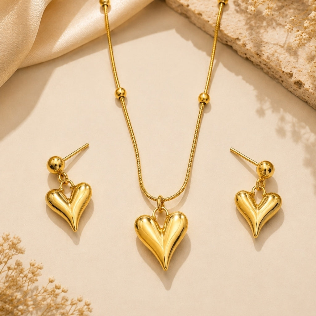 Heart Necklace with Earring Jewellery Set