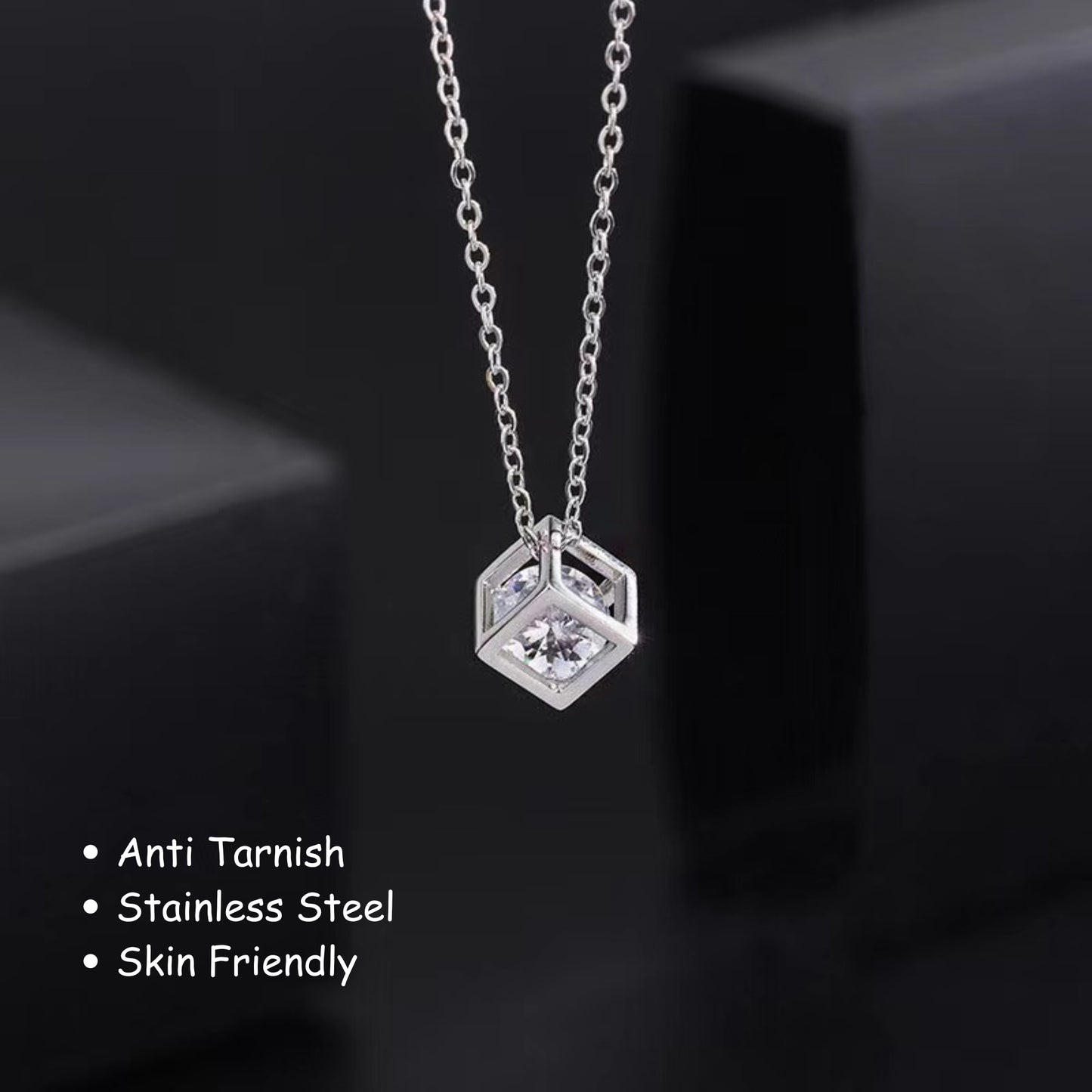 Diamond Cube Pendant Necklace (Golden/Silver)
