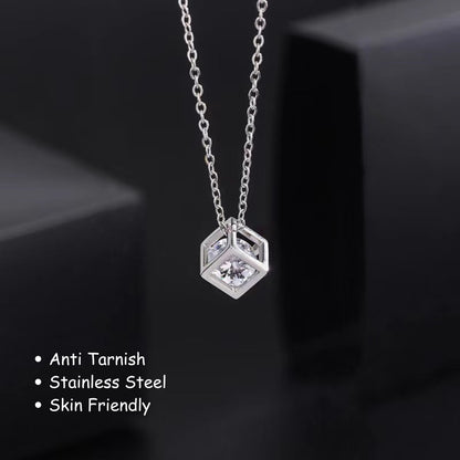 Diamond Cube Pendant Necklace (Golden/Silver)