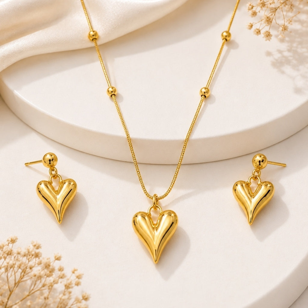Heart Necklace with Earring Jewellery Set