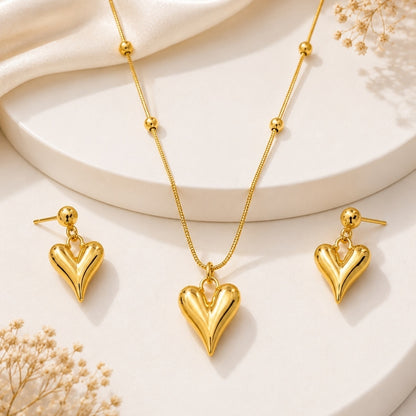 Heart Necklace with Earring Jewellery Set