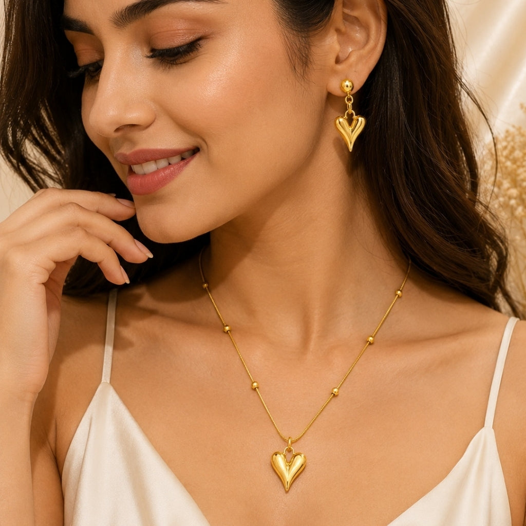 Heart Necklace with Earring Jewellery Set