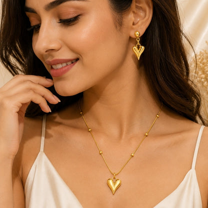 Heart Necklace with Earring Jewellery Set