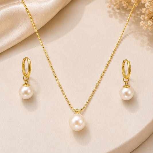 Single Pearl Necklace with Earring Jewellery Set
