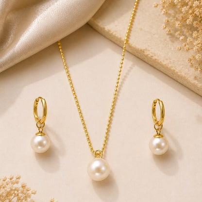Single Pearl Necklace with Earring Jewellery Set