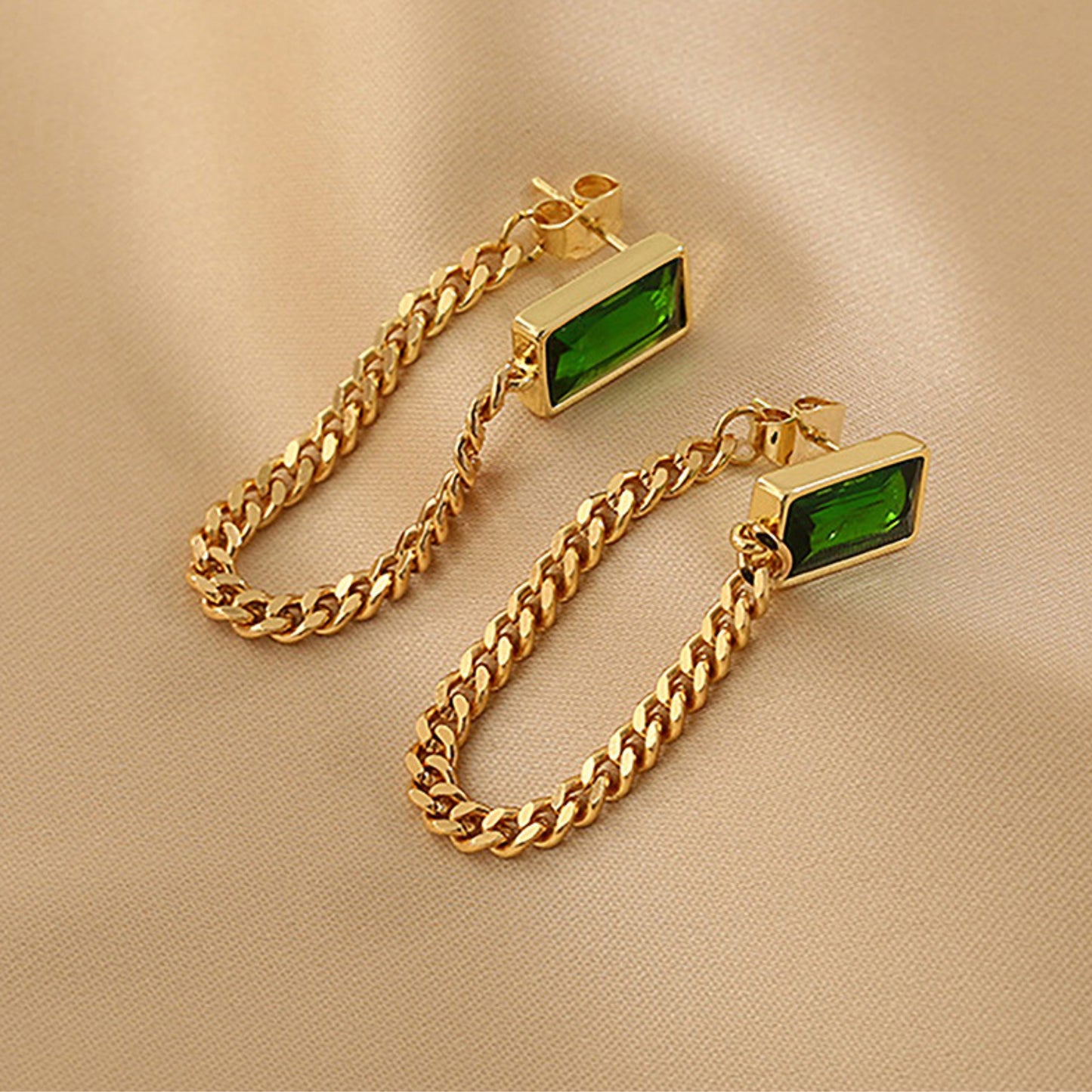 Emerald Chain Jacket Earring
