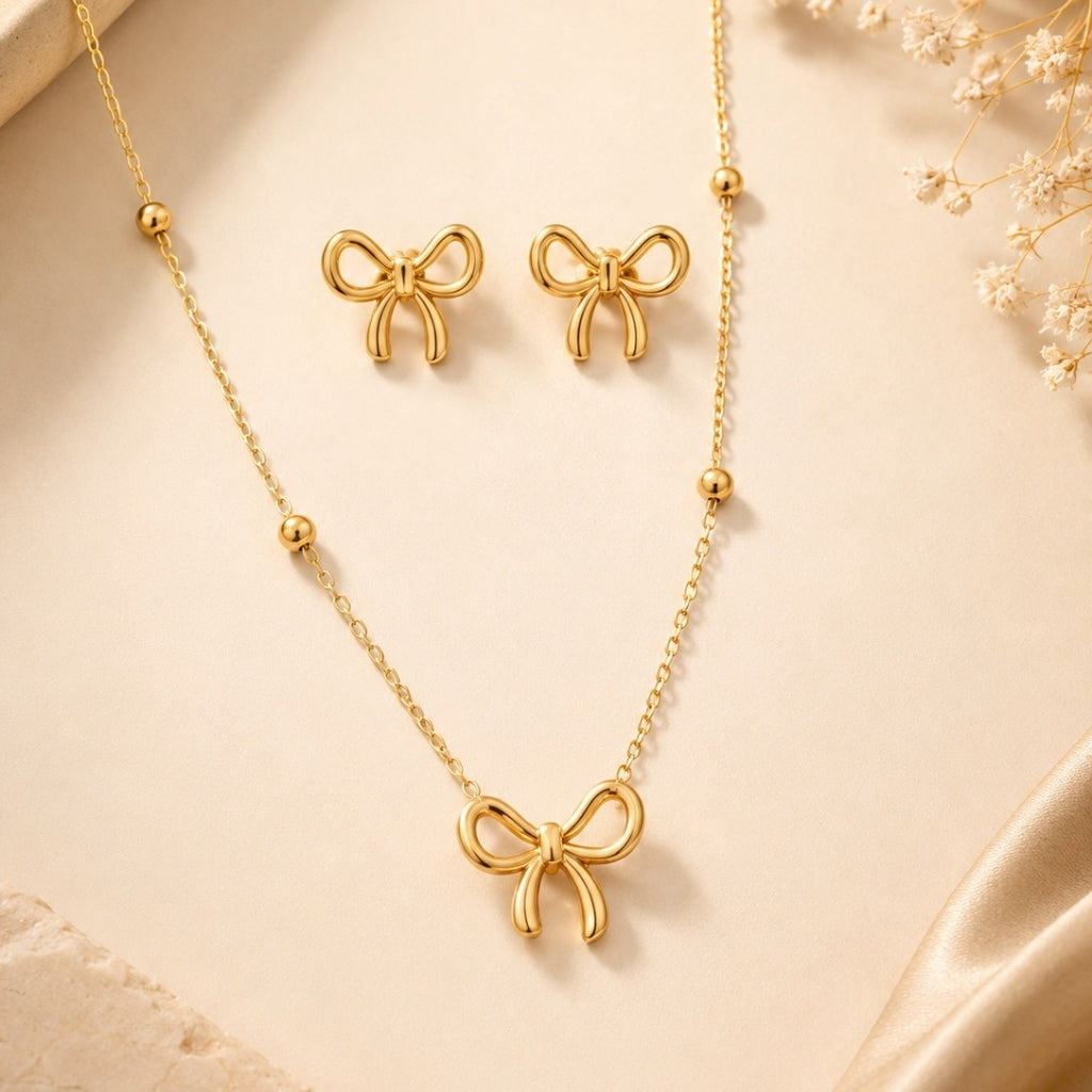 Bow Necklace with Earring Jewellery Set