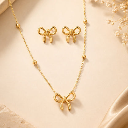 Bow Necklace with Earring Jewellery Set
