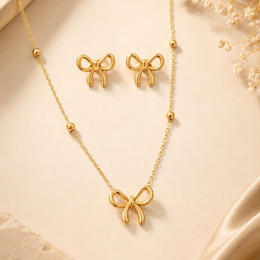 Bow Necklace with Earring Jewellery Set
