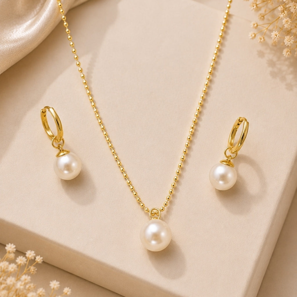 Single Pearl Necklace with Earring Jewellery Set