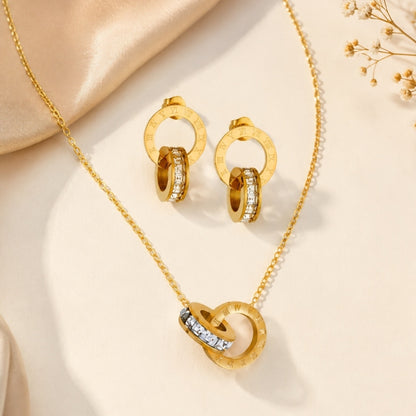 Roman Number Necklace with Earring Golden Jewellery Set