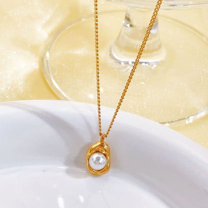 Pearl Engraved Pendant Necklace