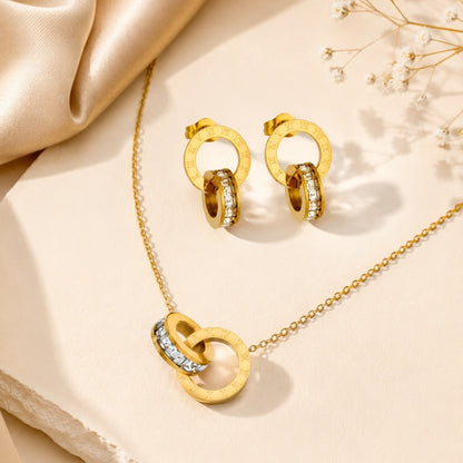 Roman Number Necklace with Earring Golden Jewellery Set