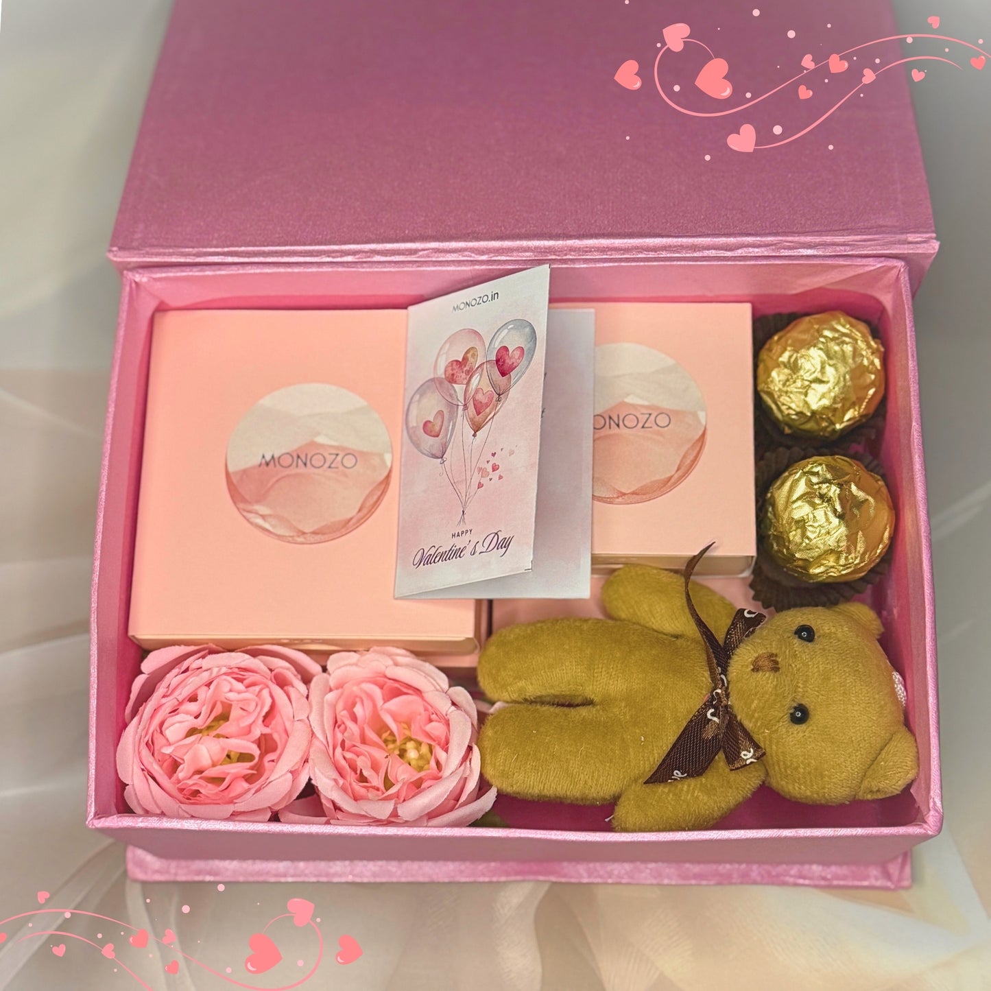 Valentine's Day Gift Hamper (5 Jewellery Sets, Teddy Key Ring, Premium Chocolates, Artificial Pink Rose Flowers, Valentine's Day Wish Card)