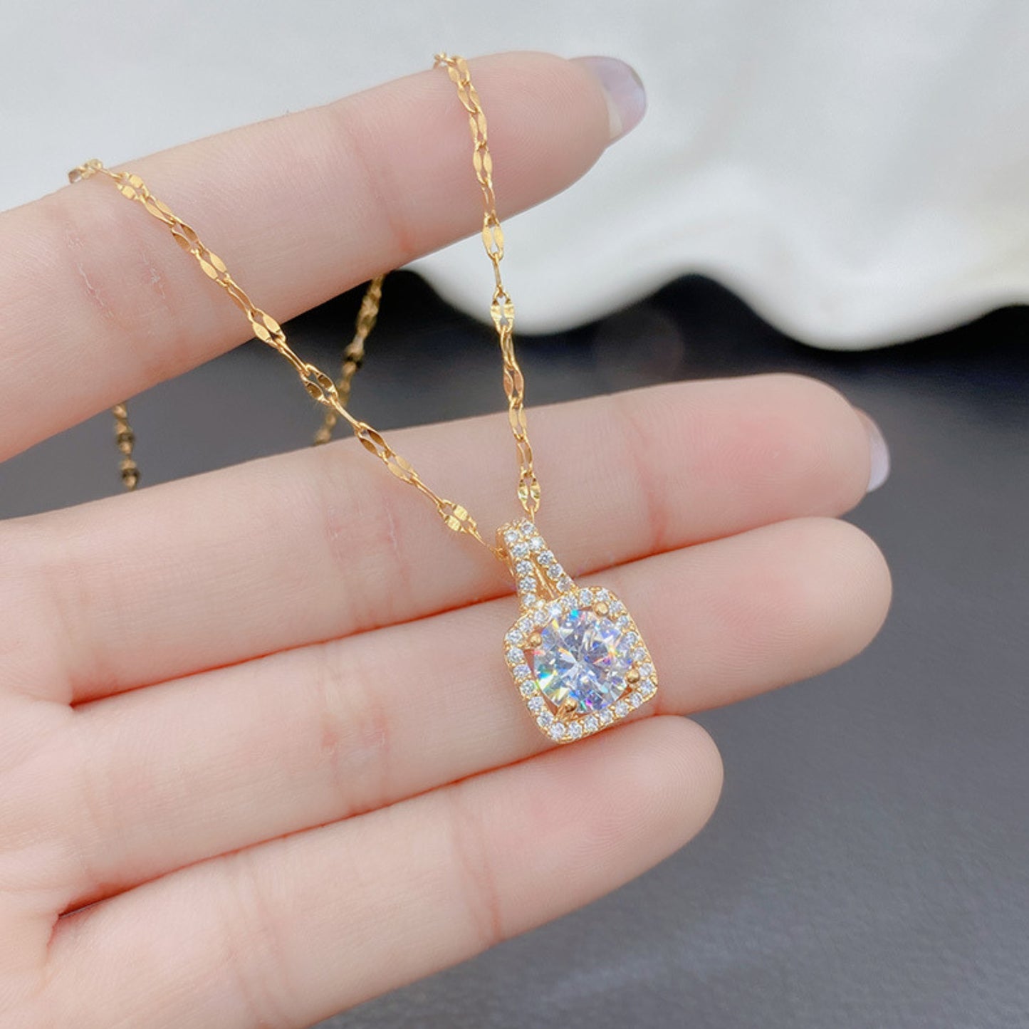 Lucky Square Diamond Chain Necklace
