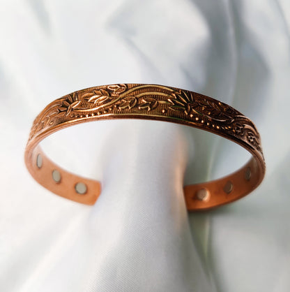 6 Magnets Engraved Copper Cuff Kada