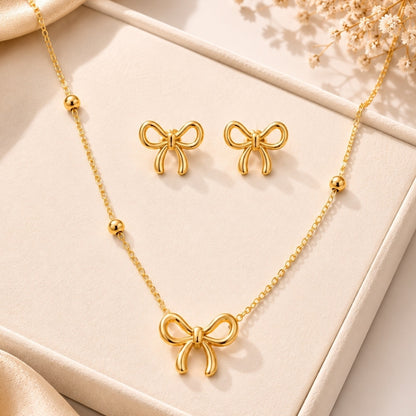 Bow Necklace with Earring Jewellery Set