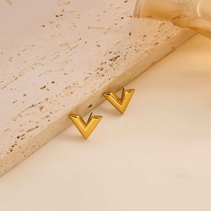 Modern V Initial Stud Earrings