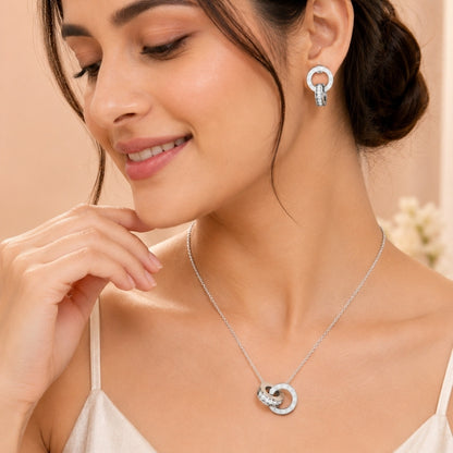 Roman Number Necklace with Earring Silver Jewellery Set