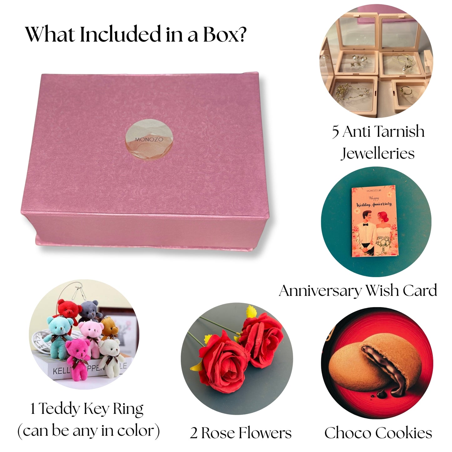 Anniversary Gift Hamper (5 Jewellery Sets, 1 Teddy Key Ring, Choco Cookies, Artificial Rose, Anniversary Wish Card)