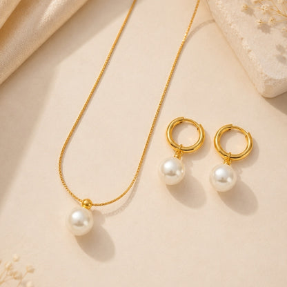 Sleek Chain Pearl Necklace with Earring Jewellery Set