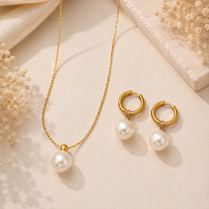 Sleek Chain Pearl Necklace with Earring Jewellery Set