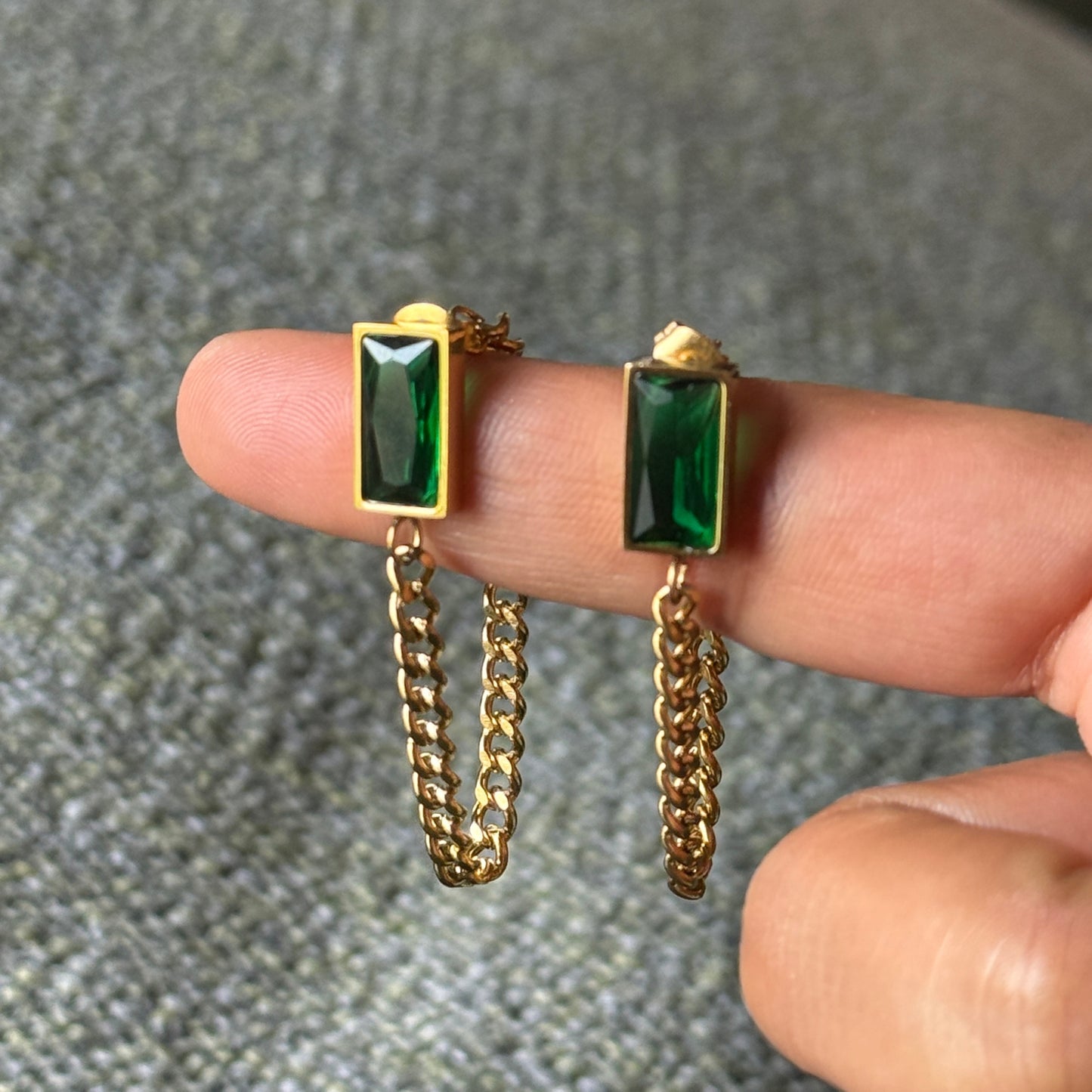 Emerald Chain Jacket Earring