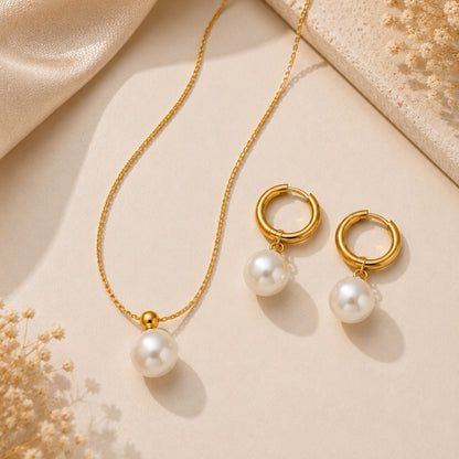 Sleek Chain Pearl Necklace with Earring Jewellery Set