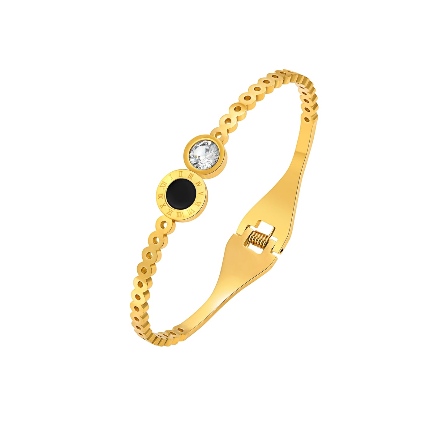 Diamond with Black Stone Openable Bracelet