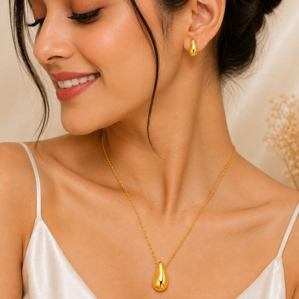 Tear Drop Necklace with Earring Jewellery Set