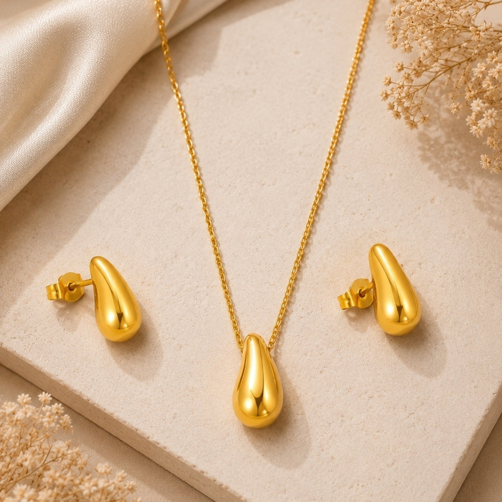 Tear Drop Necklace with Earring Jewellery Set